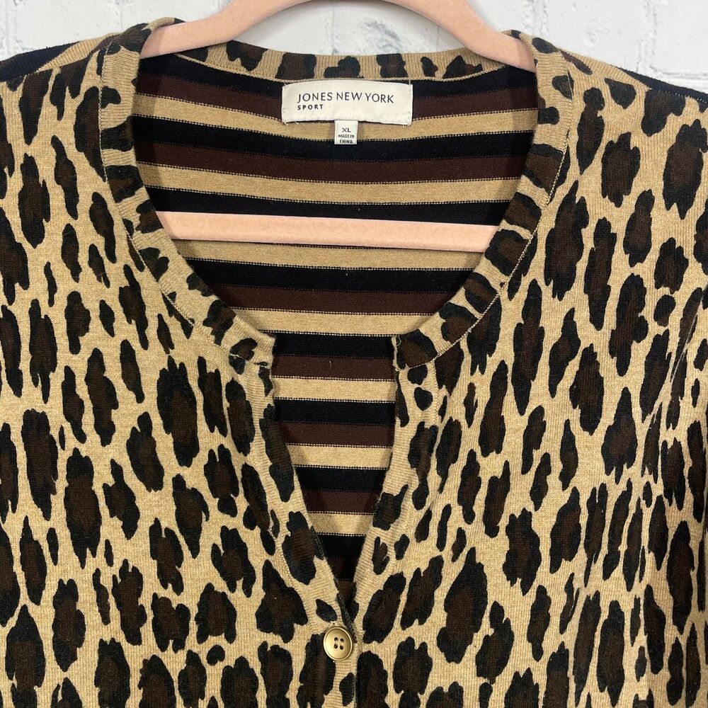 Jones New York Leopard Print Cardigan XL Casual Work Sweater Layering Chic - Picture 5 of 12